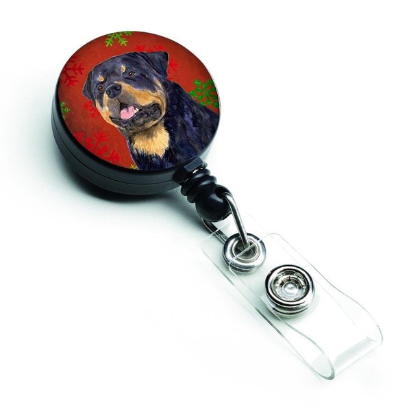 Teachers Aid Rottweiler Red & Green Snowflakes Holiday Christmas Retractable Badge Reel TE231748